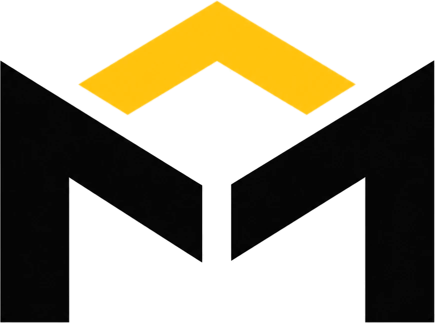 Morton's Construction logo: a black M with a yellow roofline above it