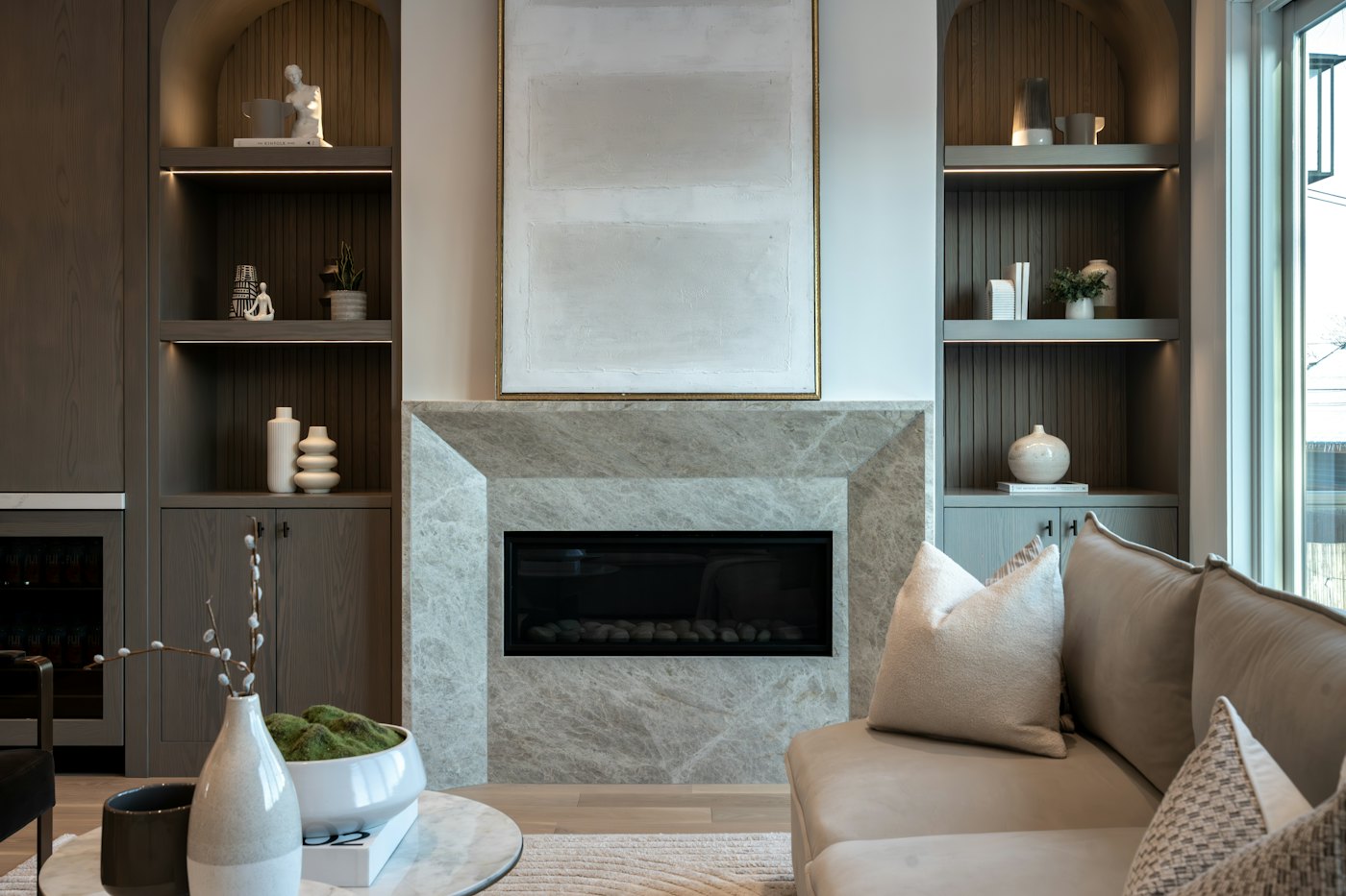 Warm living room with a fireplace