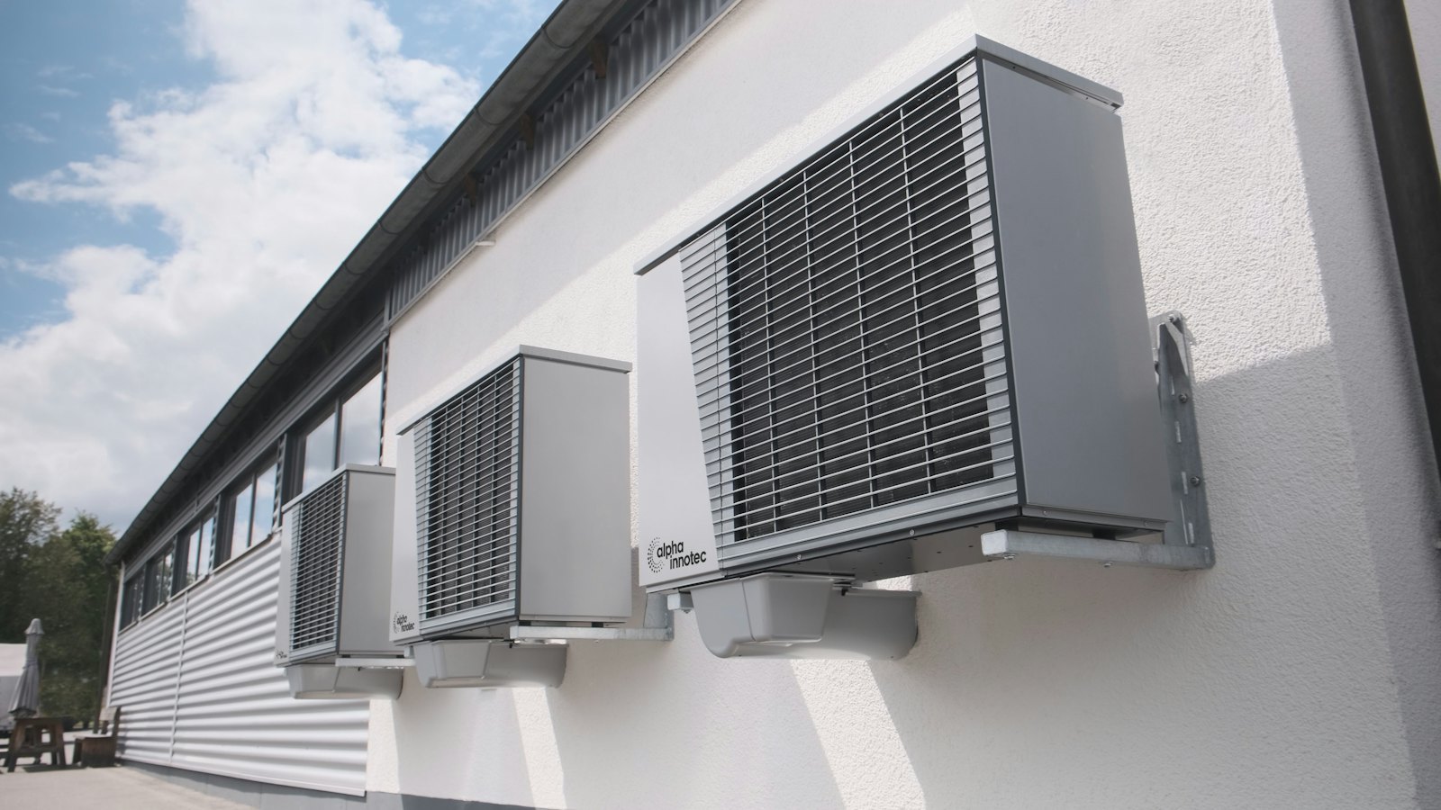 Outdoor air conditioning units mounted on a building wall